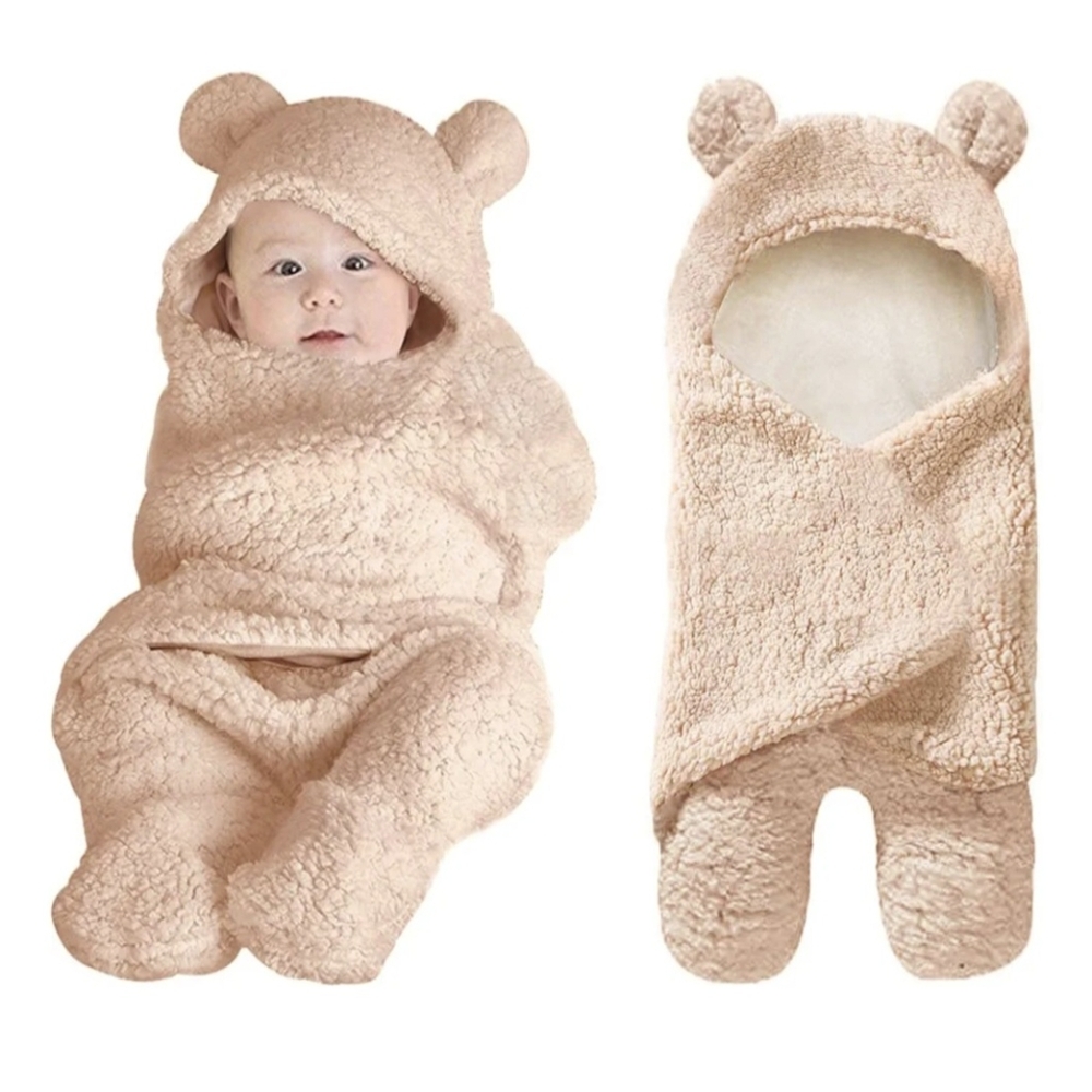 NWT Bear Baby Swaddle 0-6m Light Brown With Ears And Tail